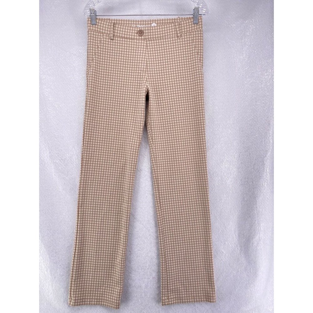Betabrand Women’s Size Medium Petite Straight Leg Beige Check Dress Pants - FLAW